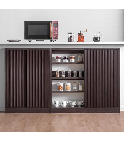 Amazon.co.jp: カウンター下収納 ラック 引戸タイプ キャビネット 木製